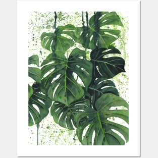 Abstract Monstera Leaves Painting 3 Posters and Art